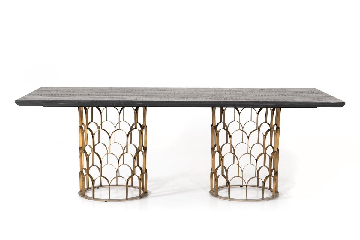 Modrest Natalie Modern Black Acacia & Antique Brass Dining Table