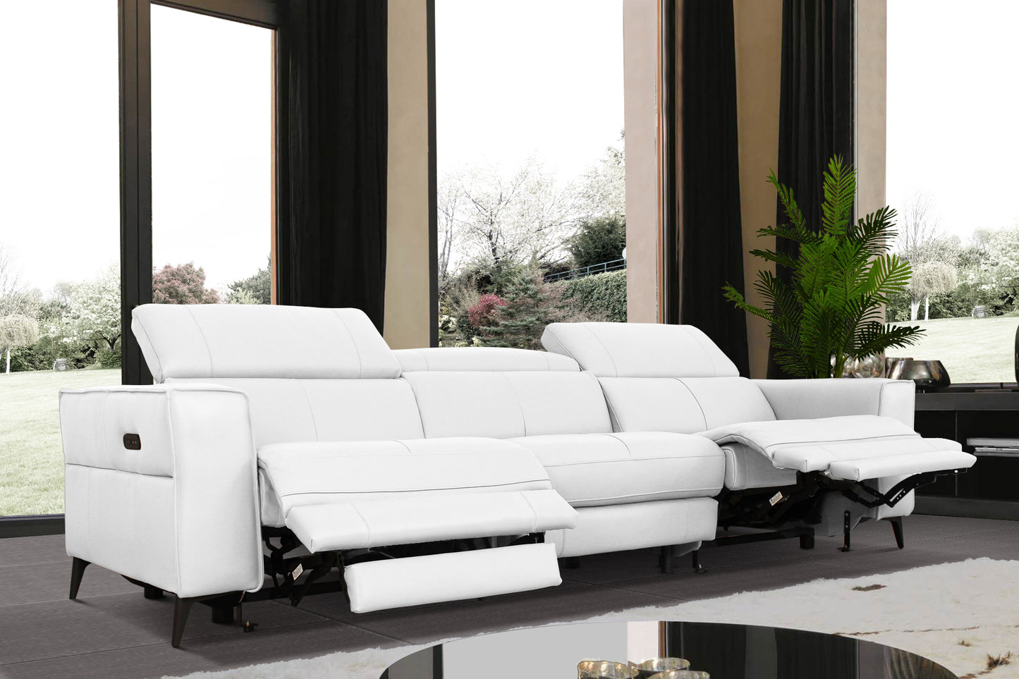 Divani Casa Nella - Modern White Leather Sofa w/ Electric Recliners