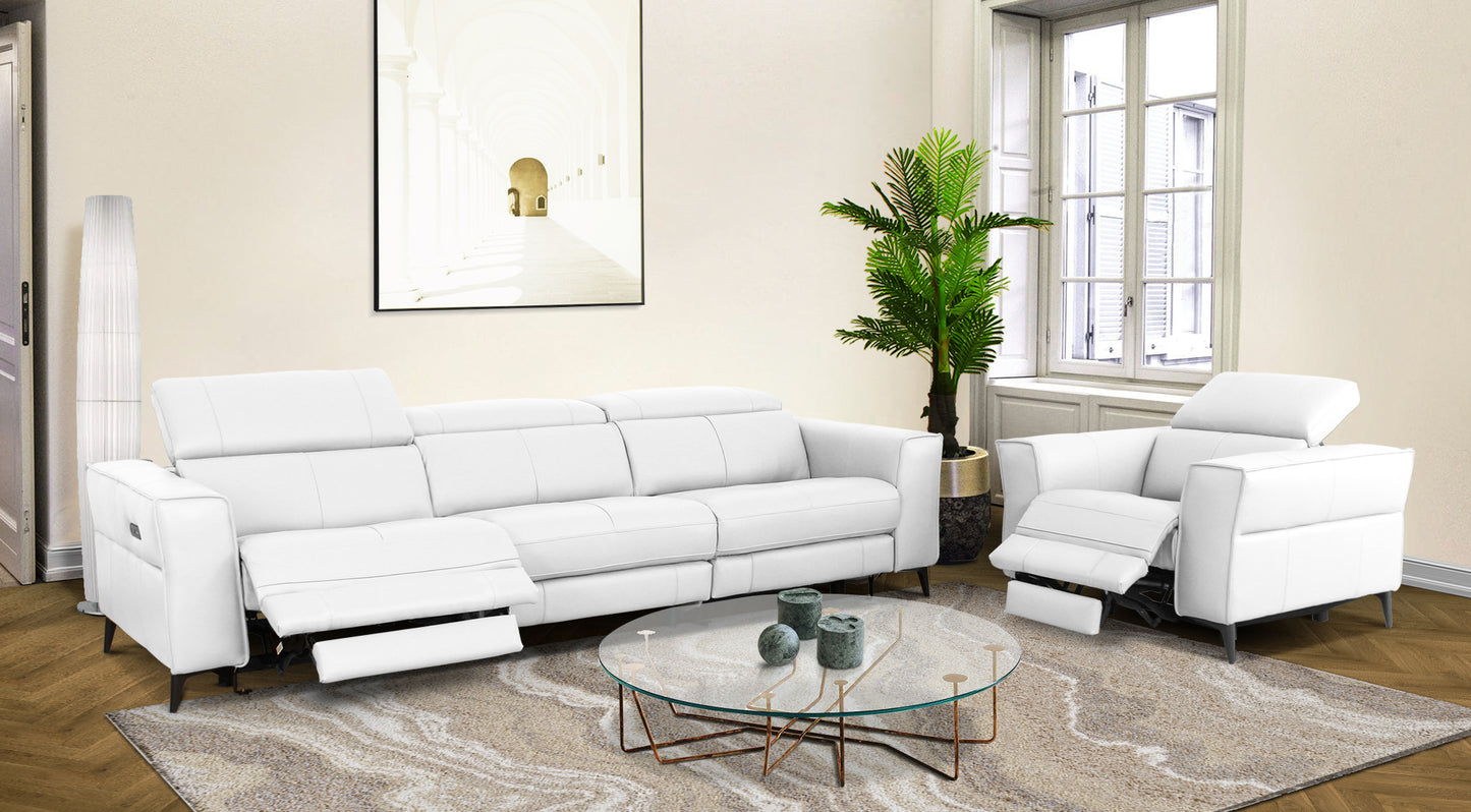 Divani Casa Nella - Modern White Leather Sofa w/ Electric Recliners