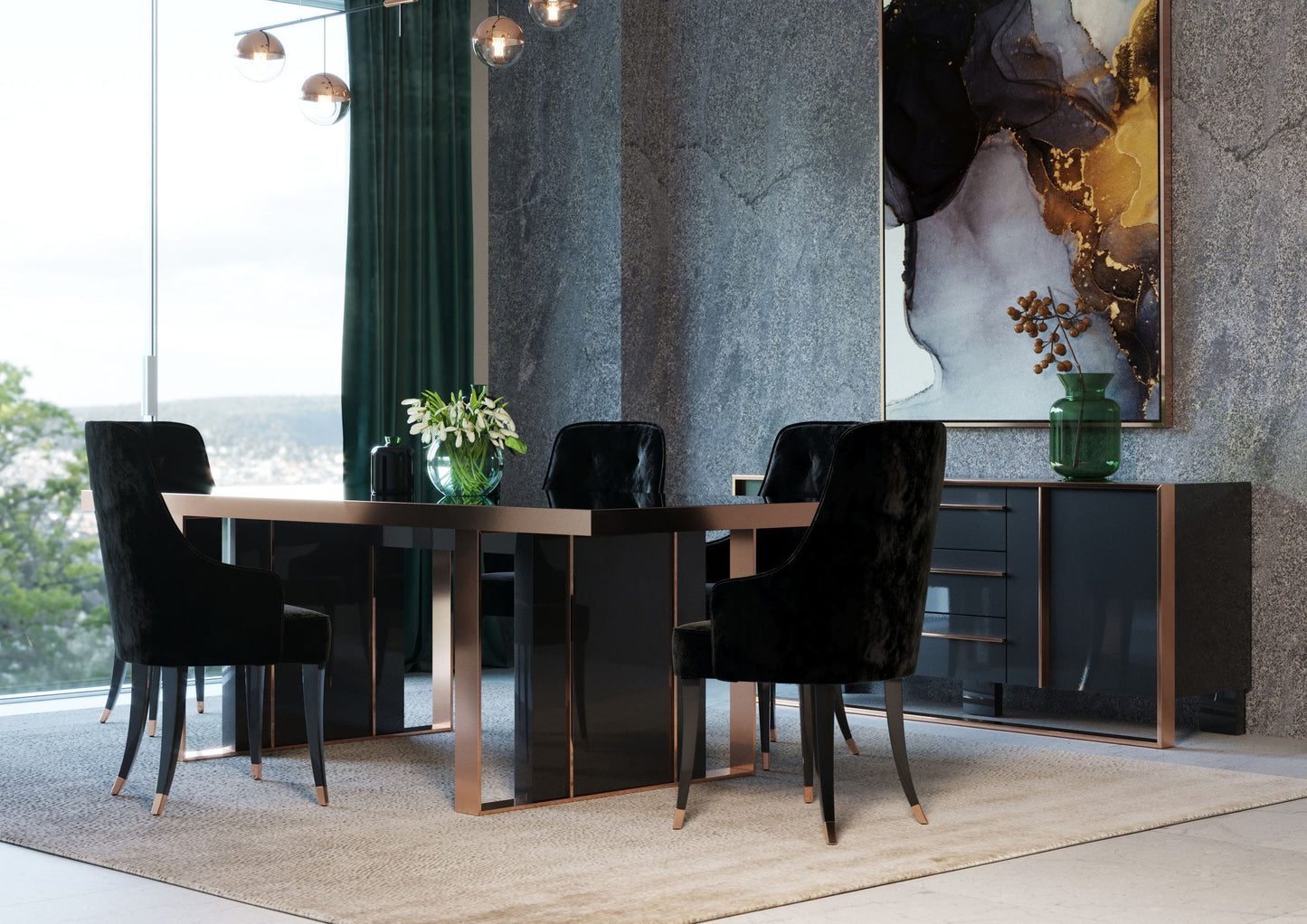 Nova Domus Cartier Modern Black & Rosegold Dining Table