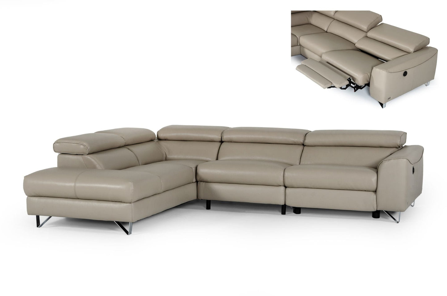 Divani Casa Versa - Modern Light Taupe Teco-Leather Left Facing Sectional Sofa with Recliner