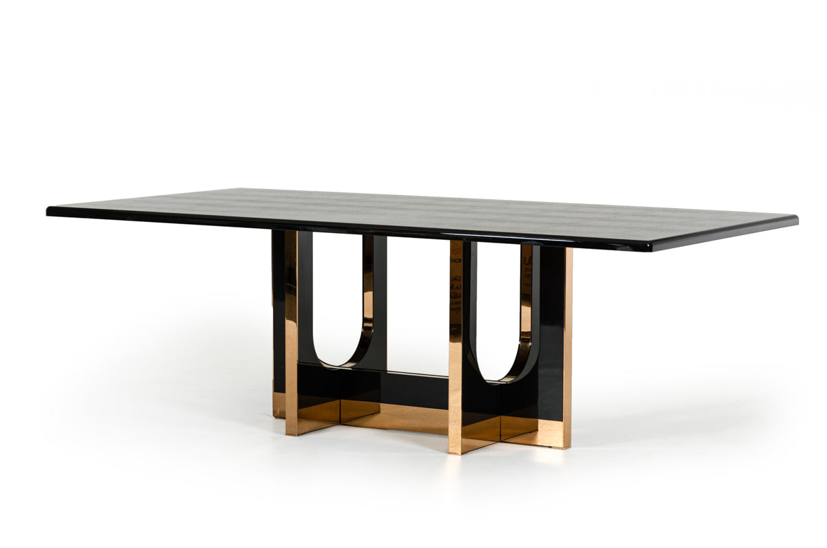 A&X Padua Modern Large Black Crocodile & Rosegold Dining Table