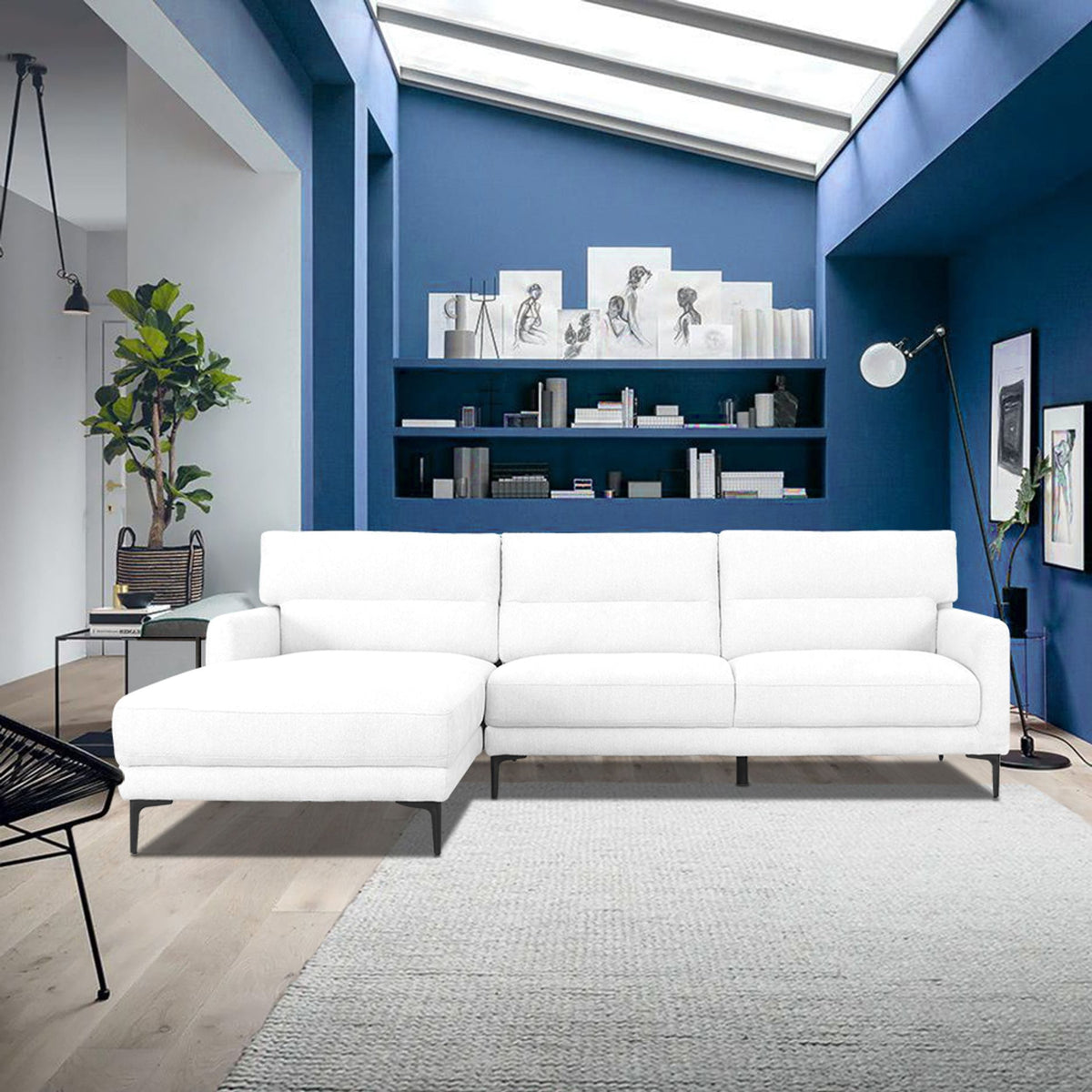 Divani Casa Paraiso - Modern White Fabric Left Facing Sectional Sofa