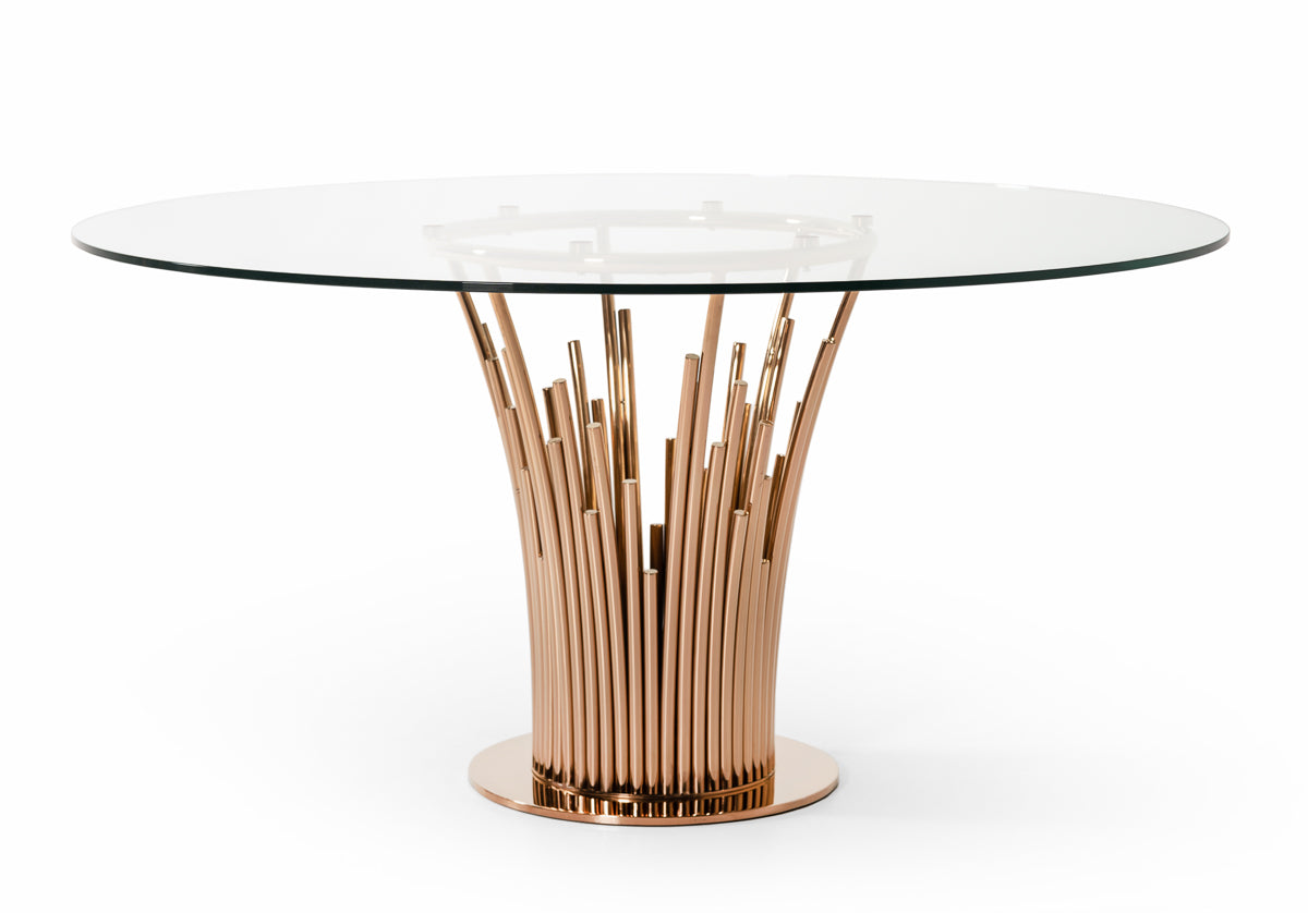 Modrest Paxton Modern Round Glass & Rosegold Dining Table