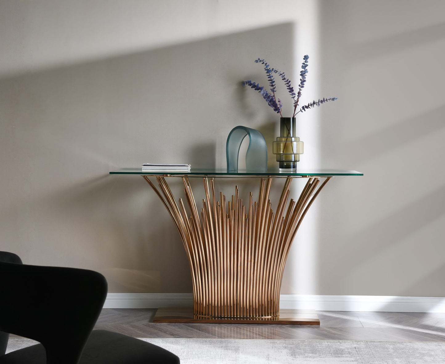 Modrest Paxton - Modern Glass + Rosegold Console Table