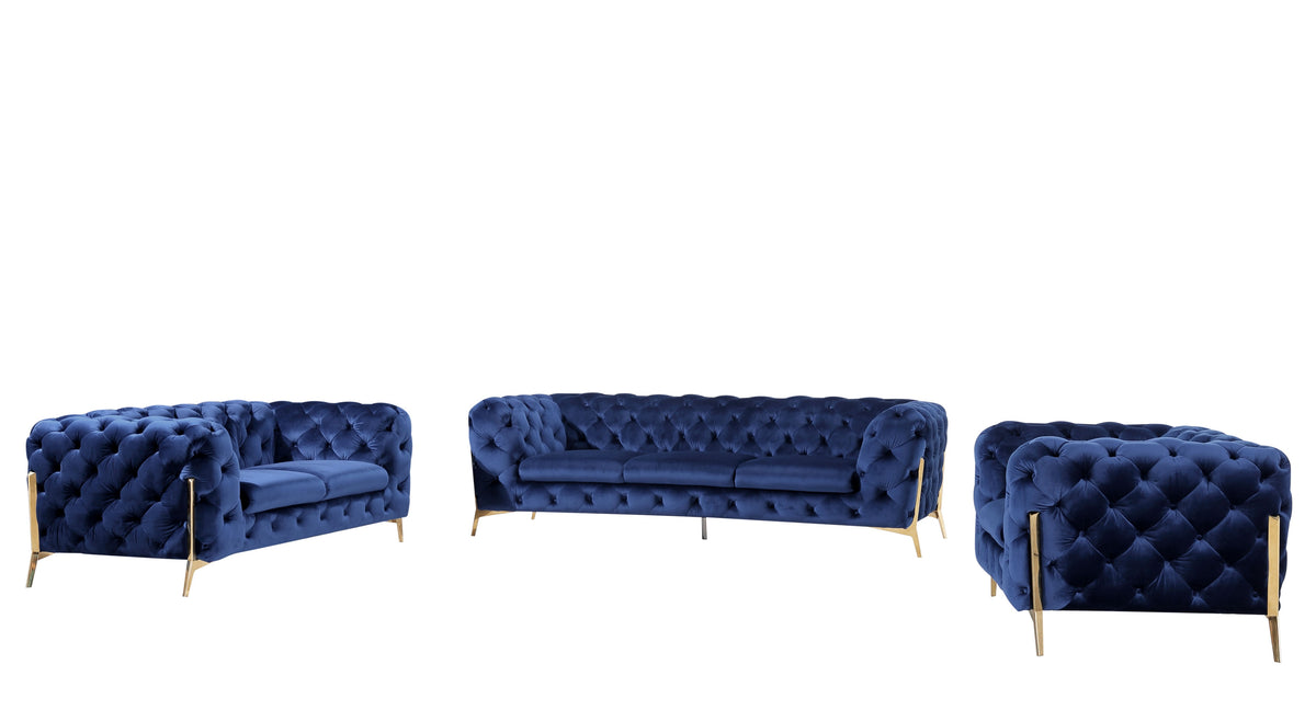 Divani Casa Quincey - Transitional Blue Velvet Sofa Set