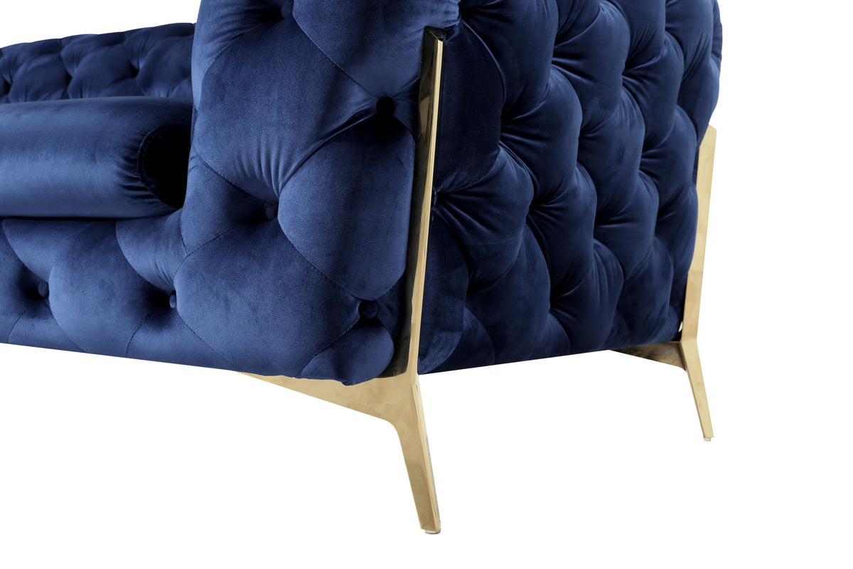 Divani Casa Quincey - Transitional Blue Velvet Sofa Set