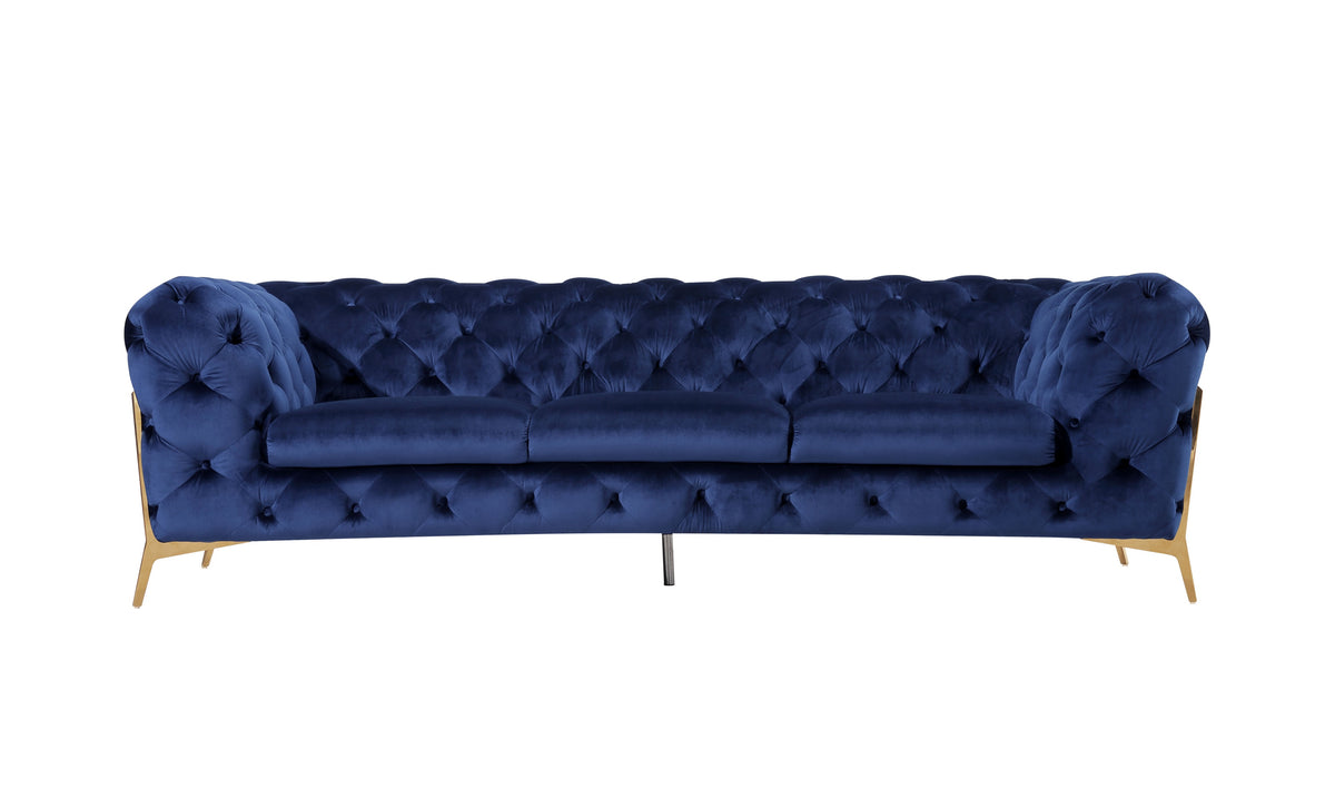 Divani Casa Quincey - Transitional Blue Velvet Sofa