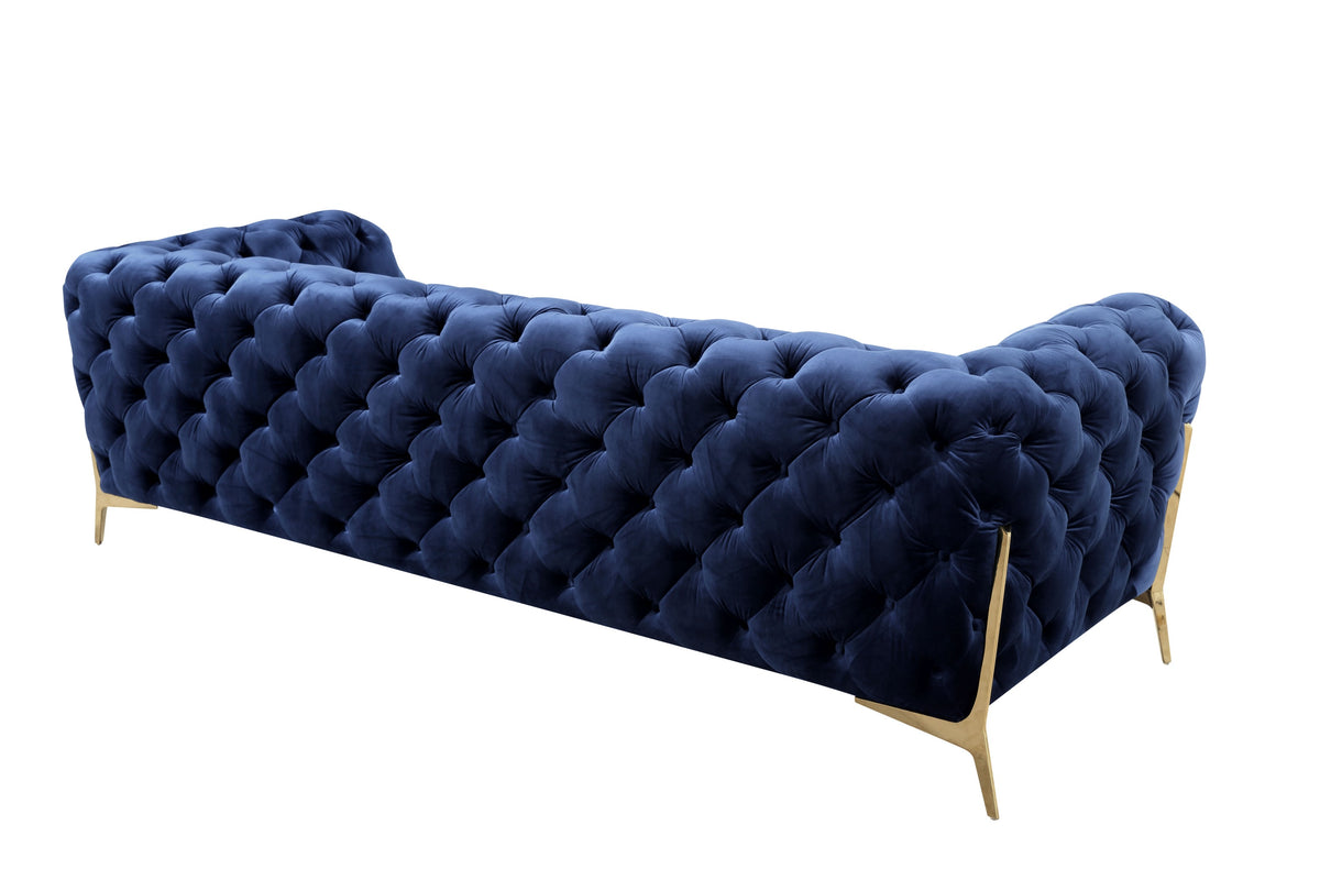 Divani Casa Quincey - Transitional Blue Velvet Sofa
