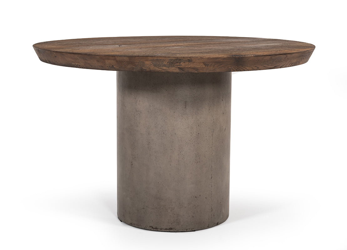 Modrest Renzo Modern Round Oak & Concrete Dining Table