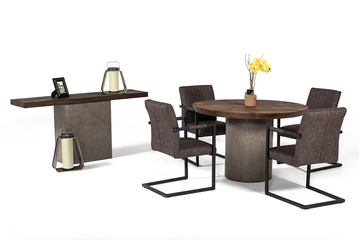 Modrest Renzo Modern Round Oak & Concrete Dining Table