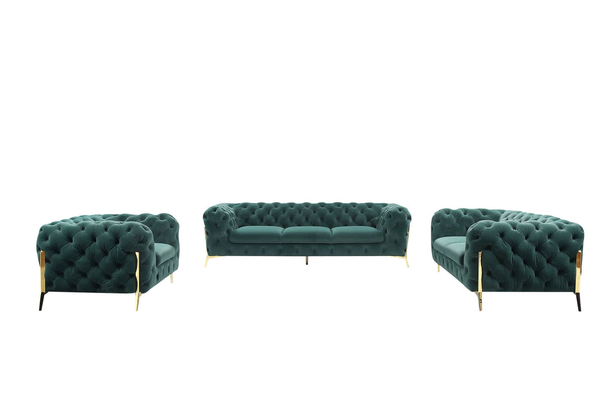 Divani Casa Sheila - Modern Emerald Green Fabric Sofa Set