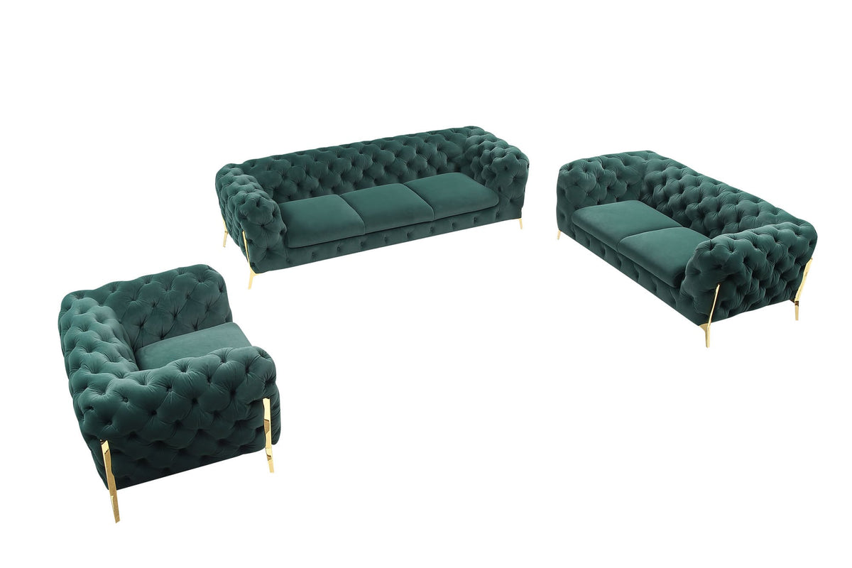 Divani Casa Sheila - Modern Emerald Green Fabric Sofa Set