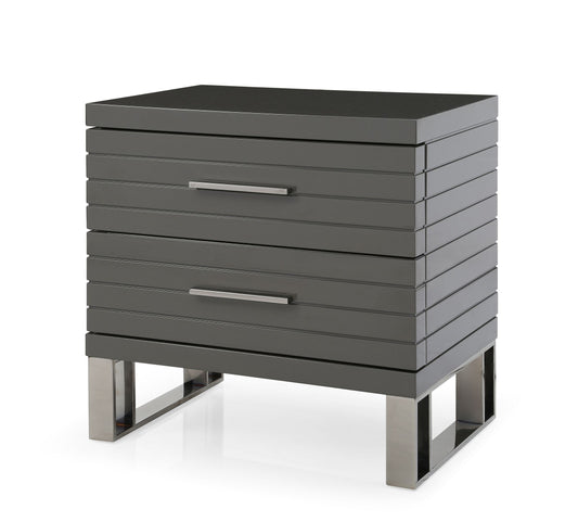 Modrest Splendor - Grey High Gloss Slatted Nightstand