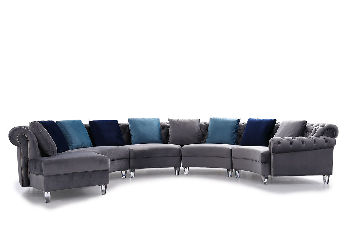 Divani Casa Darla - Modern Grey Velvet Curved Sectional Sofa