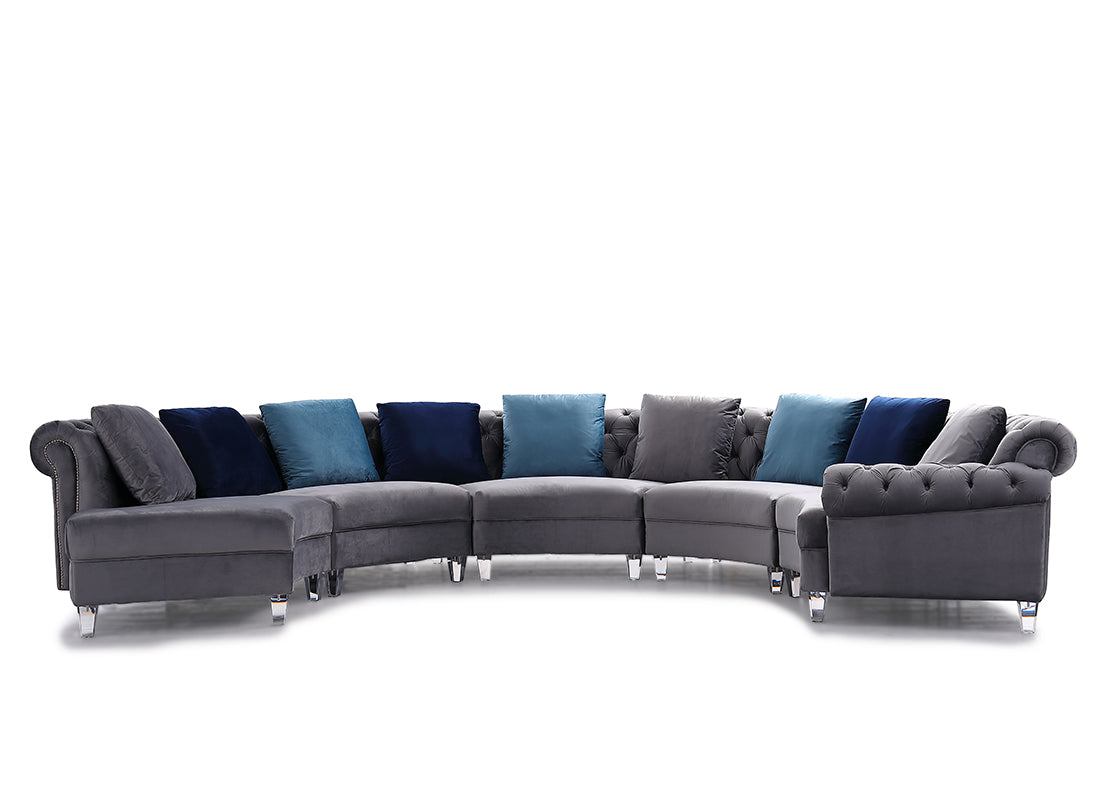 Divani Casa Darla - Modern Grey Velvet Curved Sectional Sofa