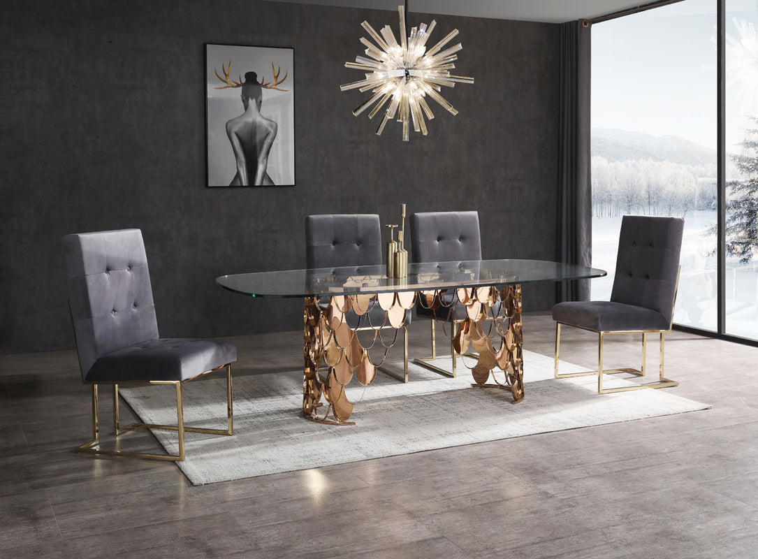 Modrest Javier Modern Glass & Rosegold Dining Table