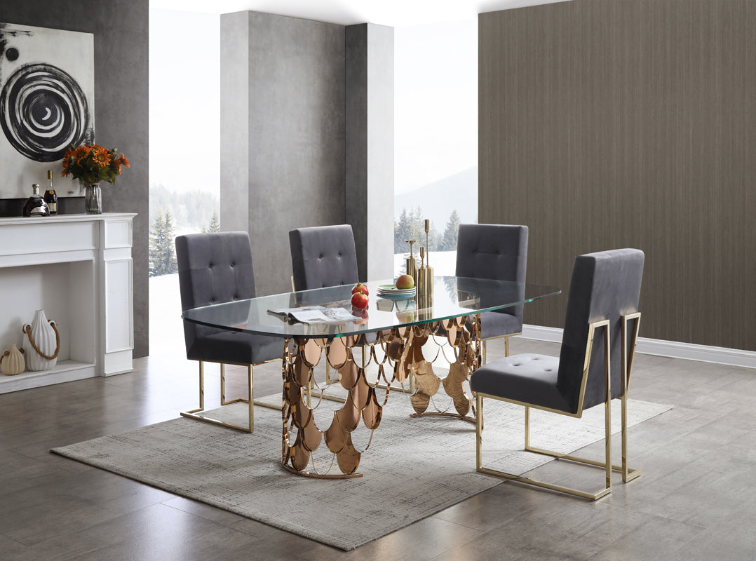 Modrest Javier Modern Glass & Rosegold Dining Table