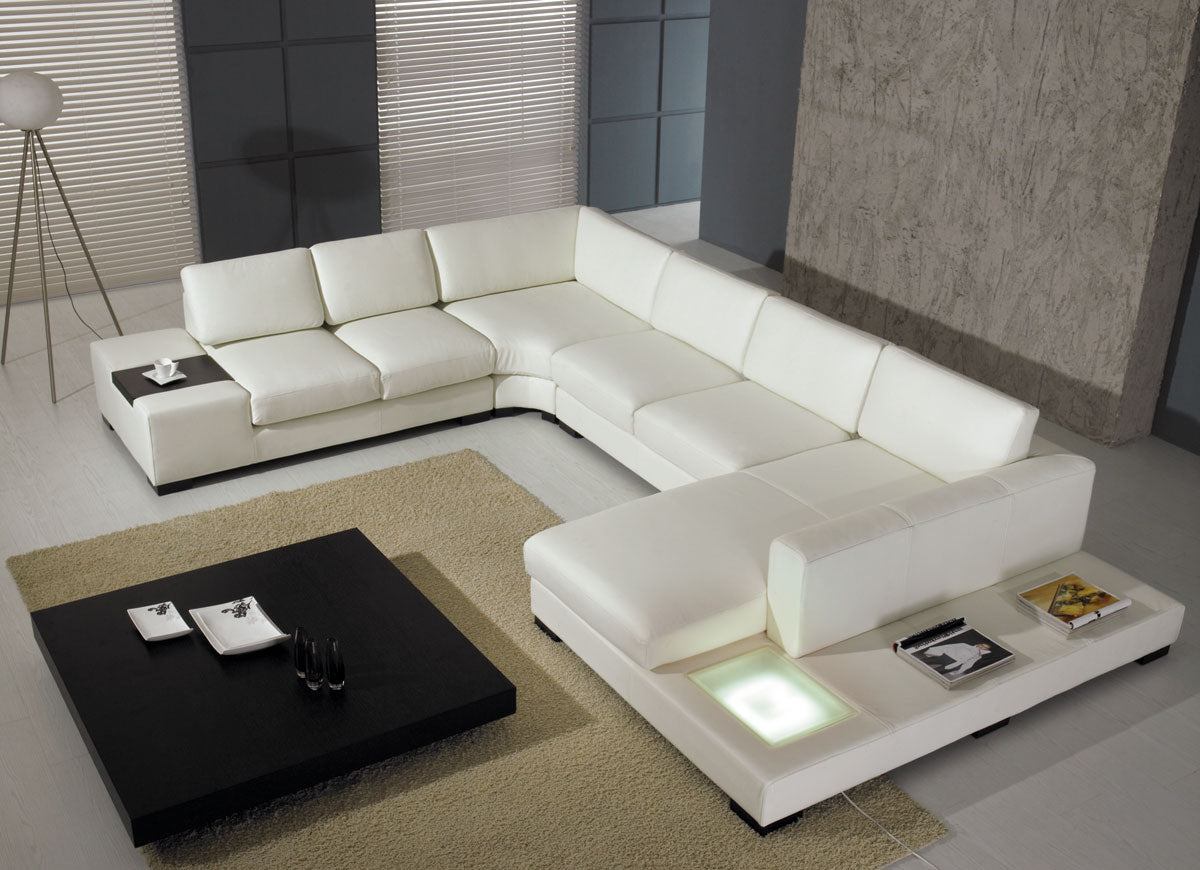 Divani Casa T35 Modern White Leather Sectional Sofa With Light