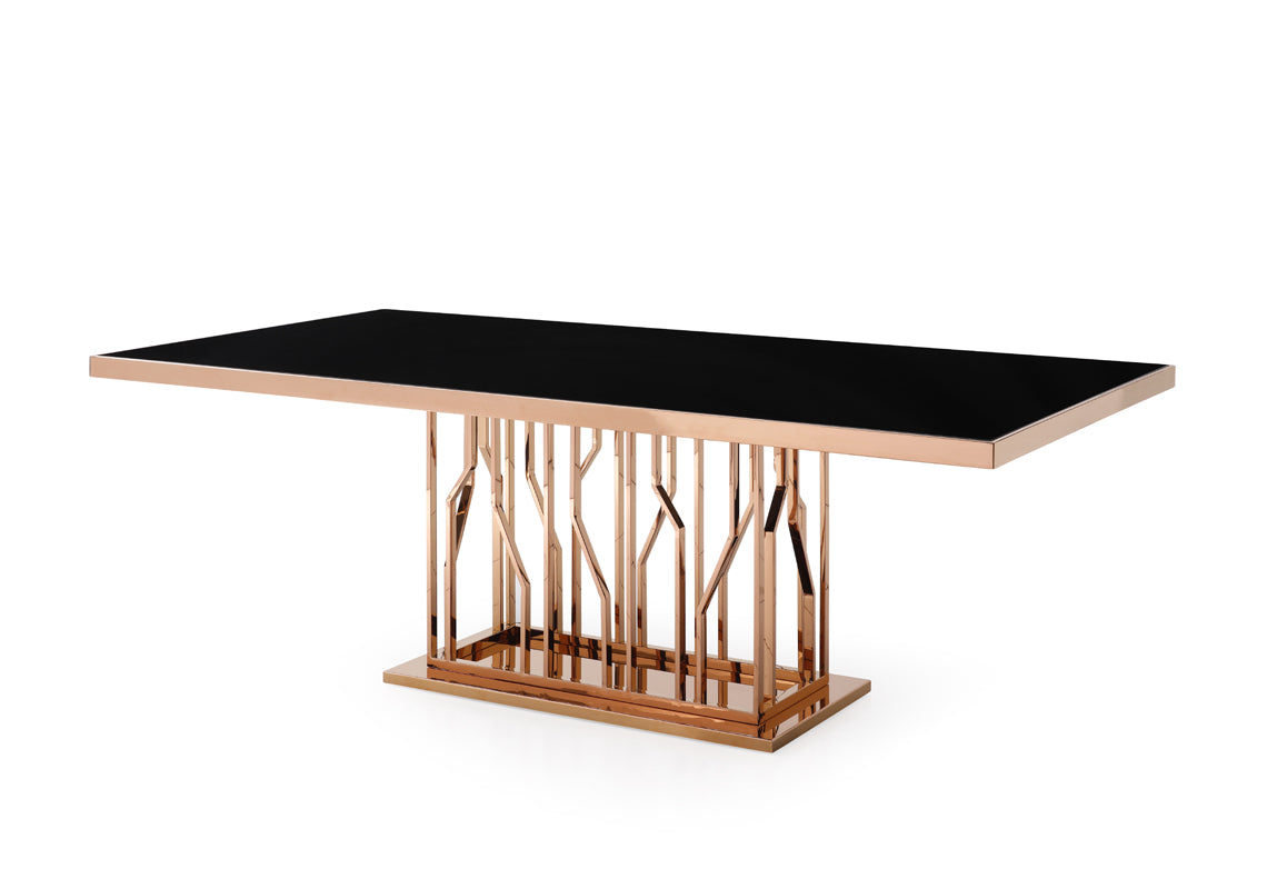 Modrest Marston Modern Black Glass & Rosegold Dining Table