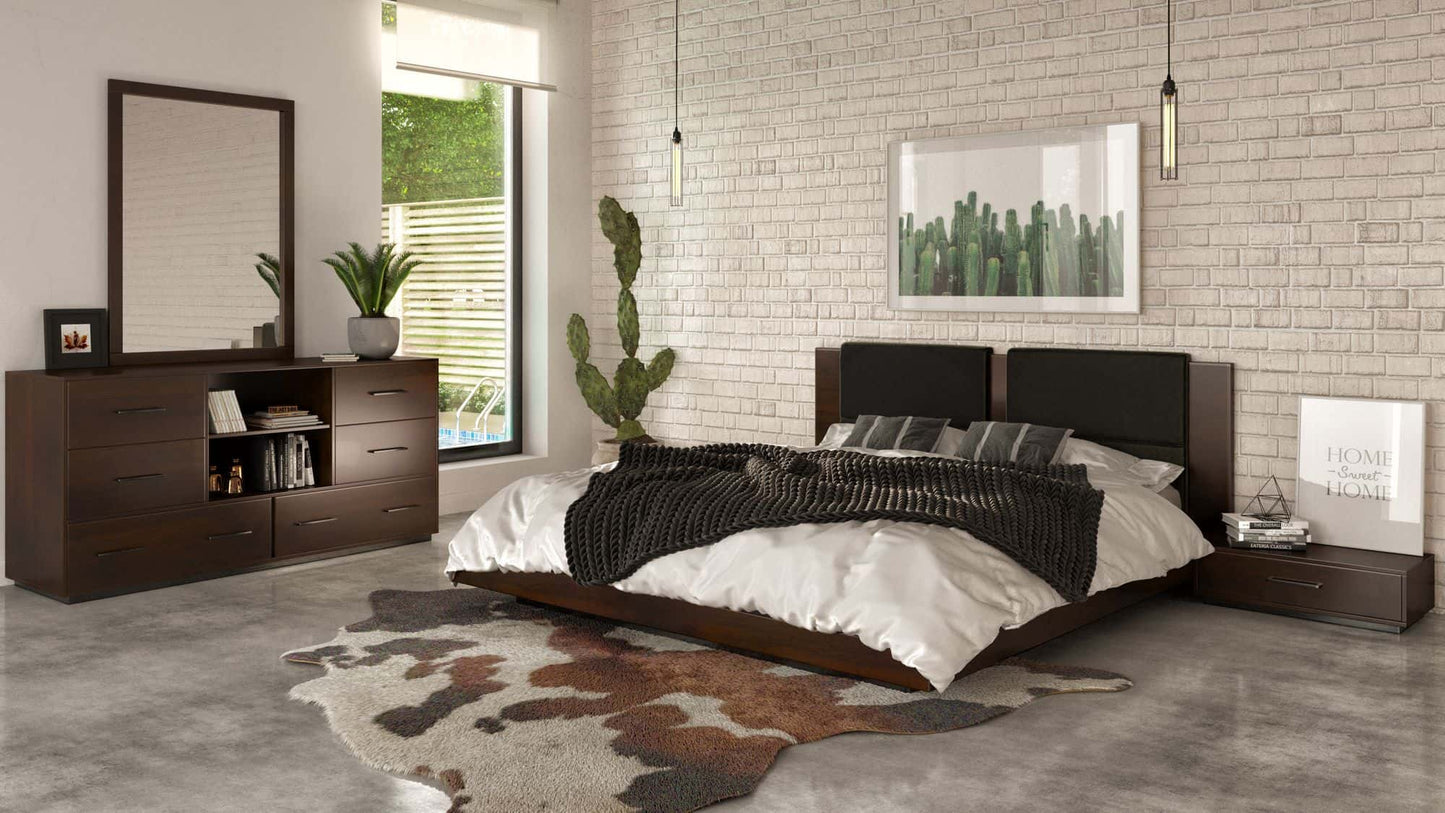 Nova Domus Fantasia - Dark Walnut/Dark Grey Bed and Two Nightstands