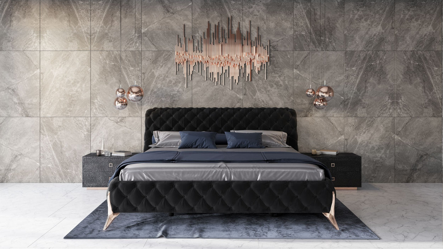 Modrest Legend - Modern Black Velvet & Rosegold Bed