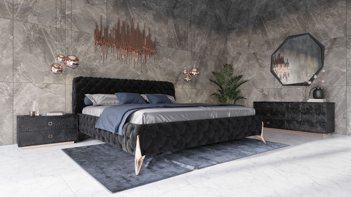 Modrest Legend - Modern Black Velvet & Rosegold Bed