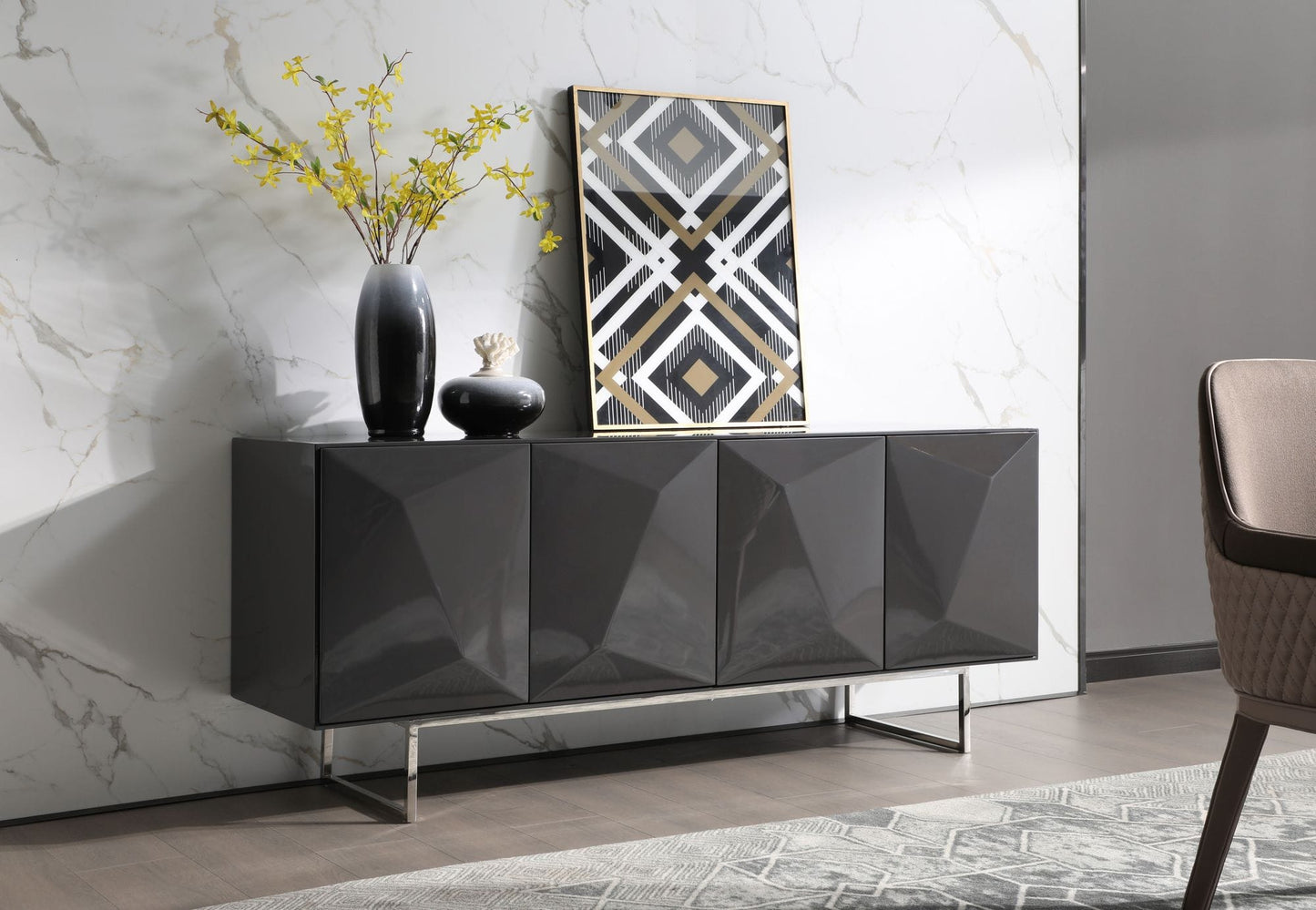 Modrest Vanguard - Modern Dark Grey High Gloss Buffet