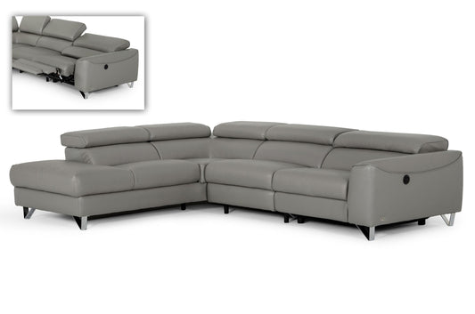 Divani Casa Versa - Modern Grey Teco-Leather Left Facing Sectional Sofa with Recliner