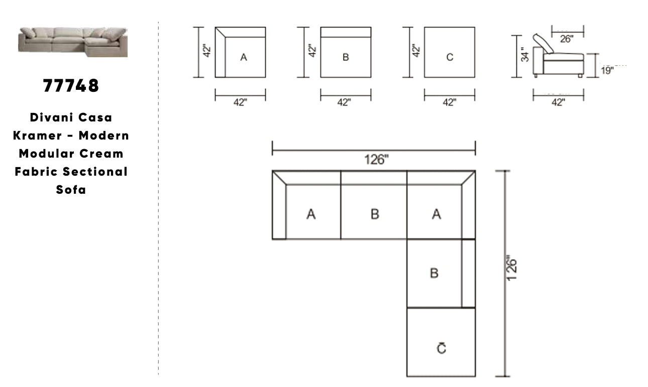 Divani Casa Kramer - Modern Modular Cream Fabric Sectional Sofa