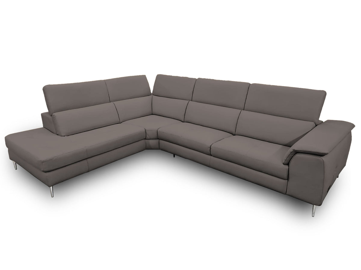 Coronelli Collezioni Viola - Italian Contemporary Grey Leather Left Facing Sectional Sofa