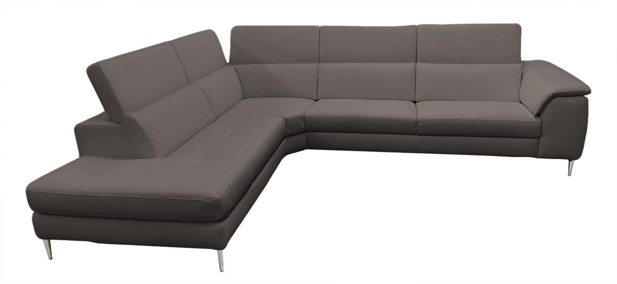 Coronelli Collezioni Viola - Italian Contemporary Grey Leather Left Facing Sectional Sofa