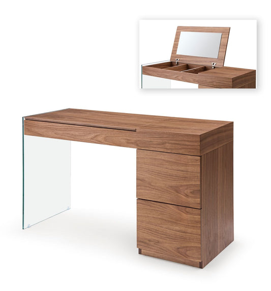 Modrest Volare - Modern Walnut Floating Glass Vanity with Mirror