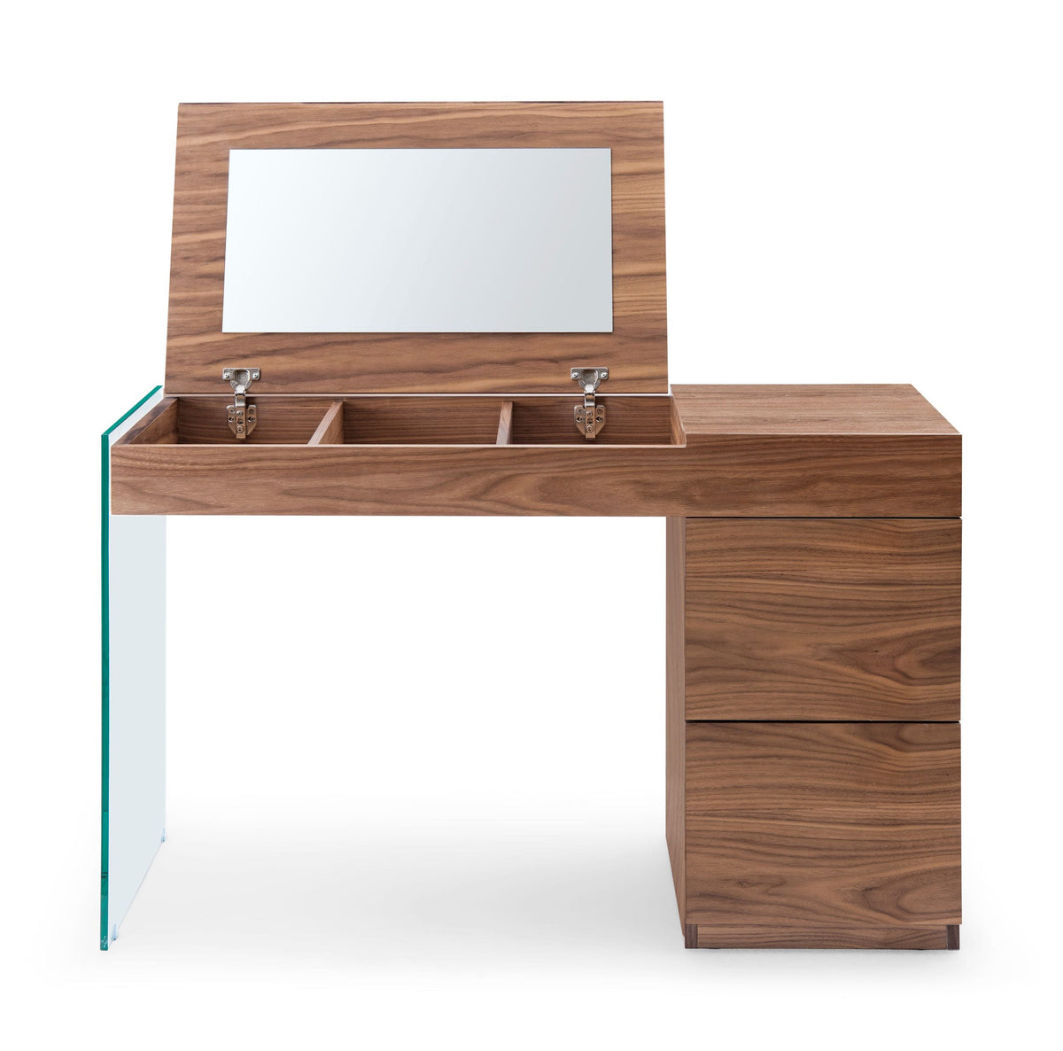 Modrest Volare - Modern Walnut Floating Glass Vanity with Mirror