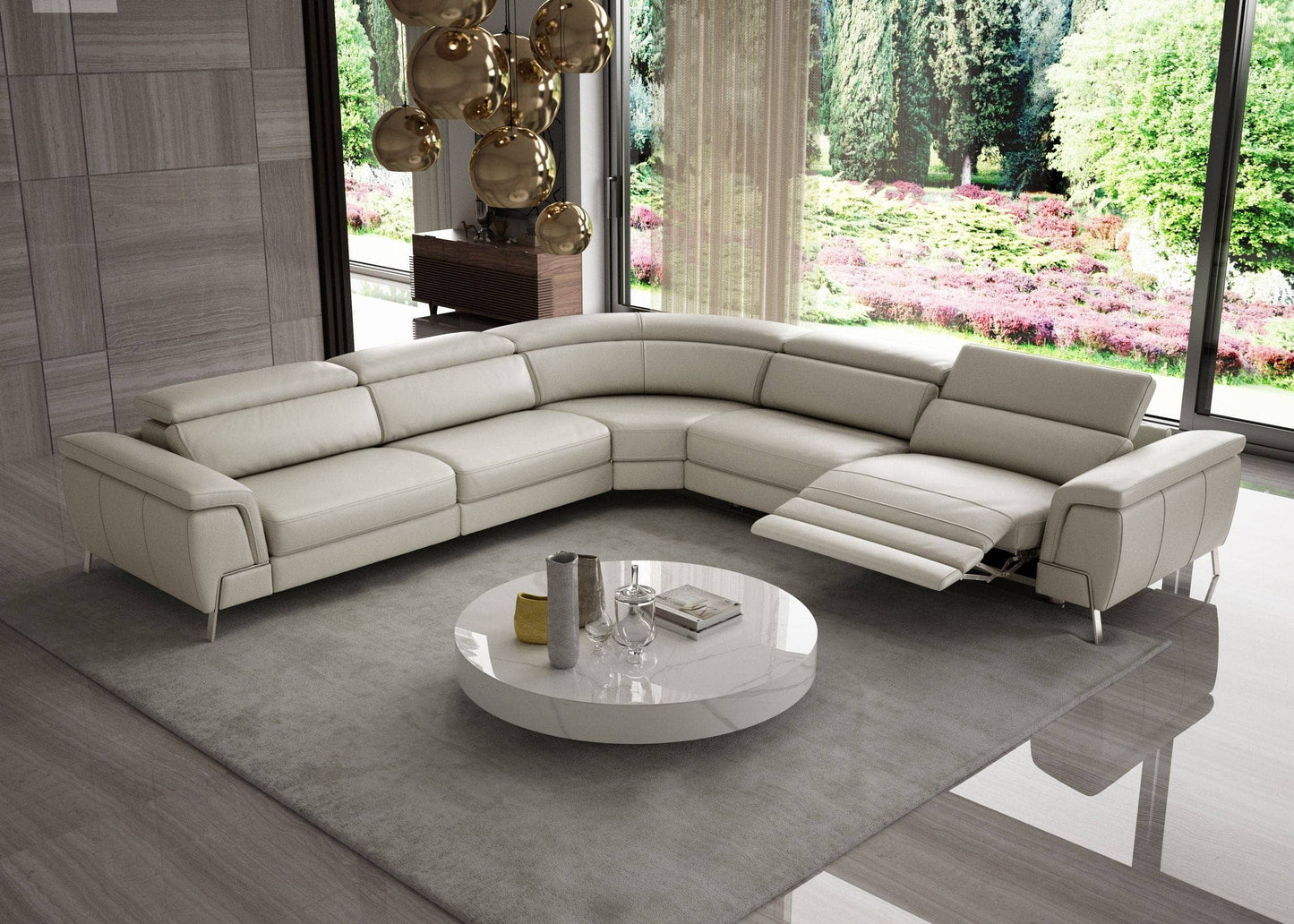 Coronelli Collezioni Wonder - Italian Modern Light Taupe Leather Sectional Sofa with Recliners