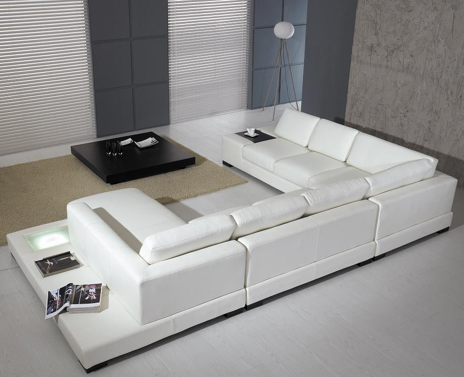 Divani Casa T35 Modern White Leather Sectional Sofa With Light