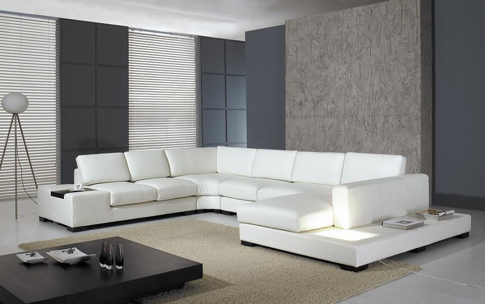 Divani Casa T35 Modern White Leather Sectional Sofa With Light